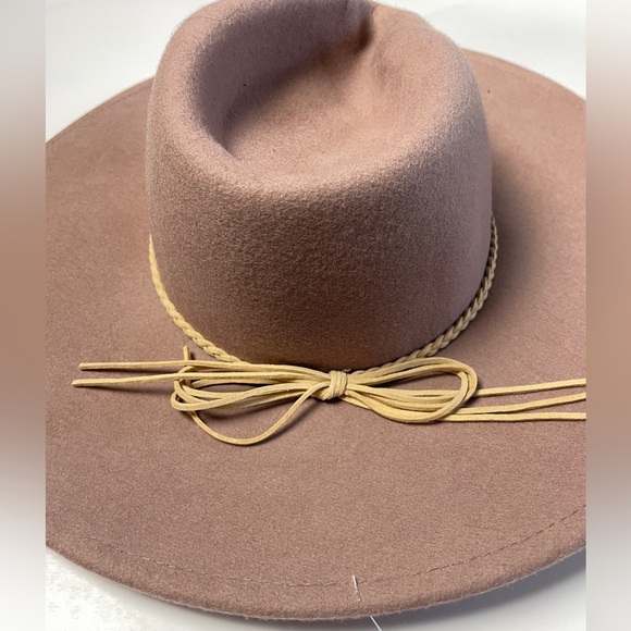 NWT Altar'd State Beige Mauve Wide-Brim Fedora Wool Hat - Picture 4 of 9